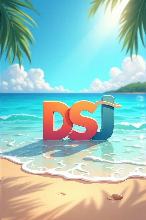 Generate logo that says dsj for an internal beach background