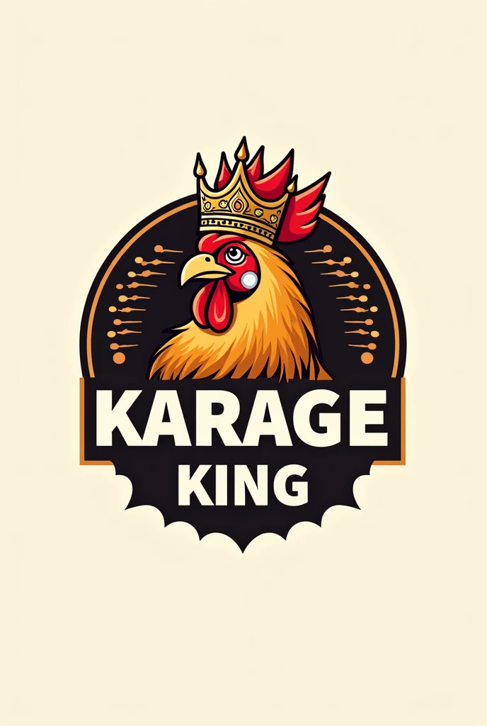 Logo type with a rooster with a crown and writing Karaage King