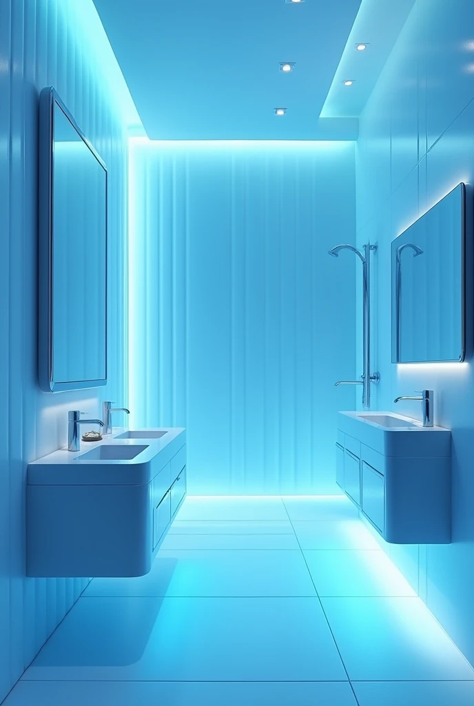 Pure sky blue modern luxury bathroom with futuristic lighting 
