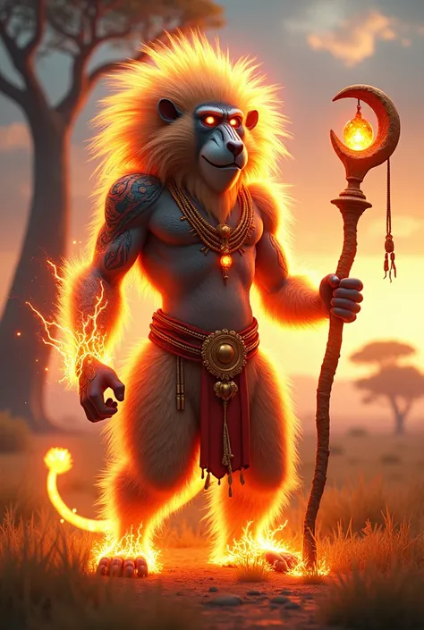  Create an image of Rafiki  ( The mandril of the Lion King) In SSJ  . style 3d