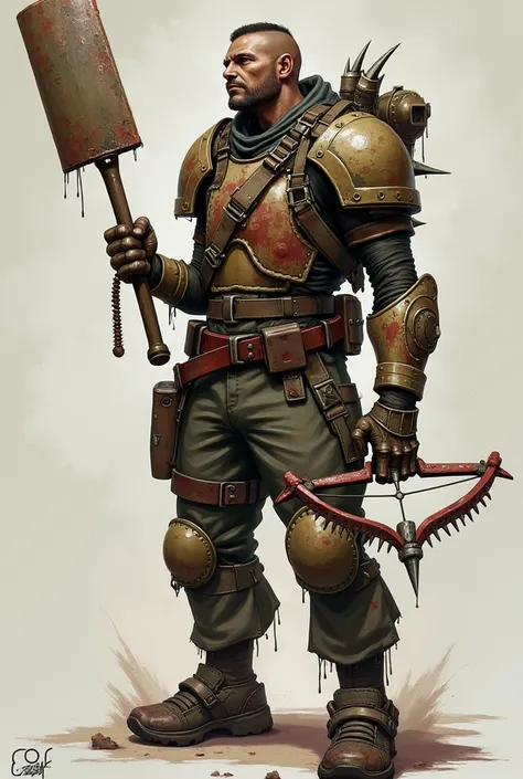 
Alex "Scrap" Monroe, a gritty, resourceful scavenger in patched-up armor made from scrap, wields a spiked bat and a crossbow while using their mechanic skills to create clever traps, fiercely protecting their group in the zombie apocalypse.