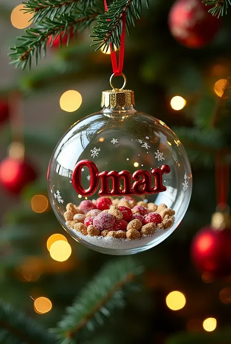  Christmas sphere with the name of "OMAR" written 