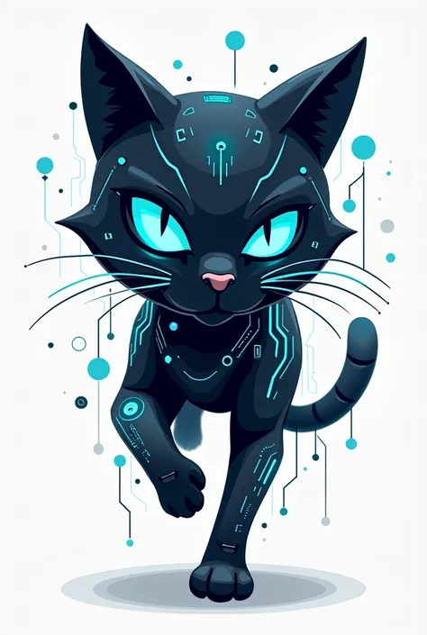 Logo for an electronics business called the digital cat, a stylized cat with technological elements such as circuits and pixels to give it a technological and digital touch