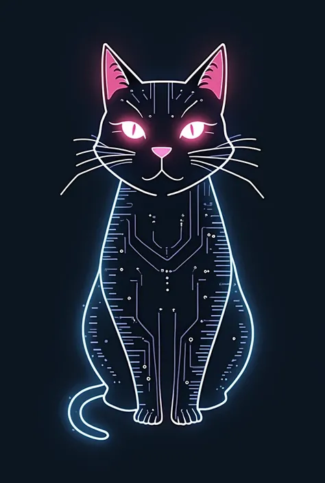 Logo for electronic business called the digital cat, a stylized cat with technological elements such as circuits and pixels to give it a technological and digital touch