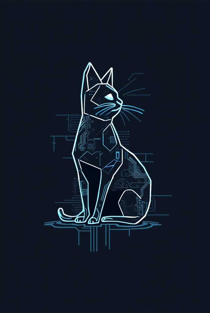 Logo for electronic business called the digital cat, a stylized cat with technological elements such as circuits and pixels to give it a technological and digital touch