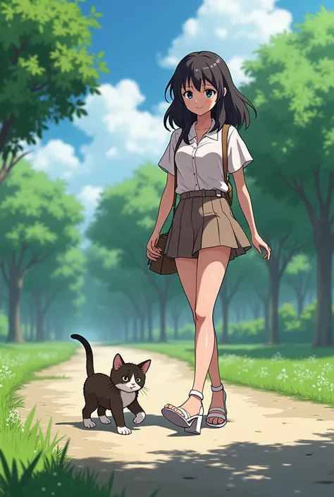  while walking on the park lawn 、 she was enjoying the surrounding scenery 。Sudden、Finding a kitten 、 she smiles unexpectedly 。 she approaches the kitten 、 the next moment 、Stomp on that kitten with white heeled sandals 。  The kitten you stepped on easily ...