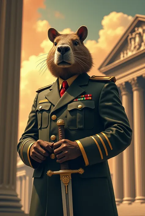 Create an image of a capybara personified in the figure of Italian fascism