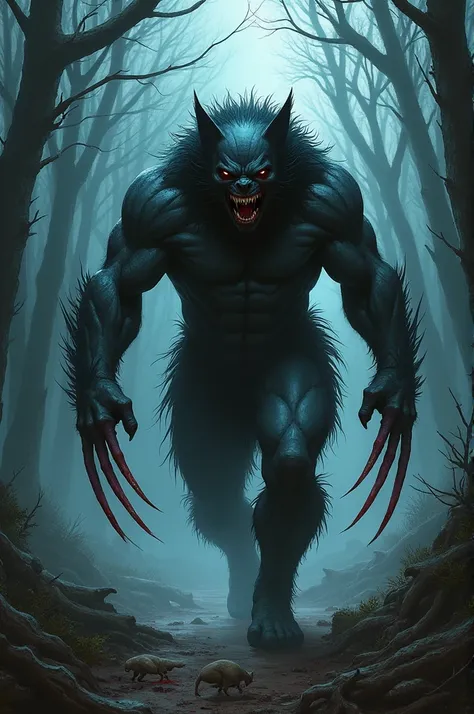  Deep in the forest ,  the sky darkened ,  and his eyes glowed like sparks . Suddenly ,  from the heart of the forest ,  a terrifying figure . Wolverine,  almost every bone looked as if it were about to explode ,  had taken on a completely different form ....