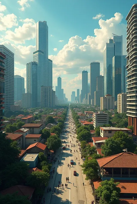 An image of a city with rich people , people with normal houses and poor people in Panama