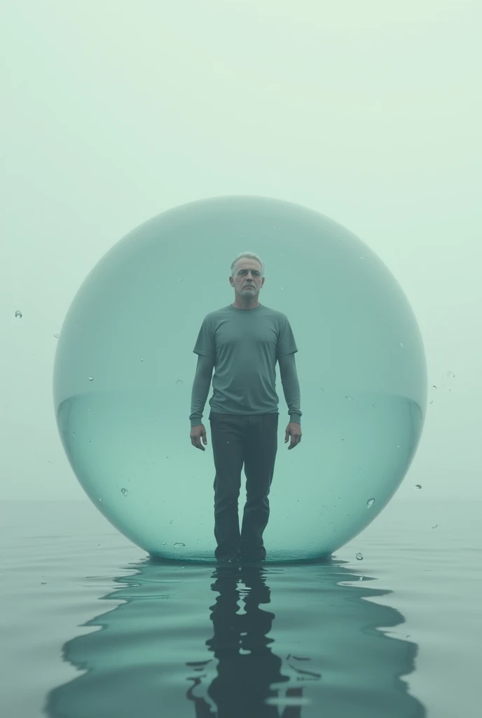 a man trapped in water bubble or transparent ballon