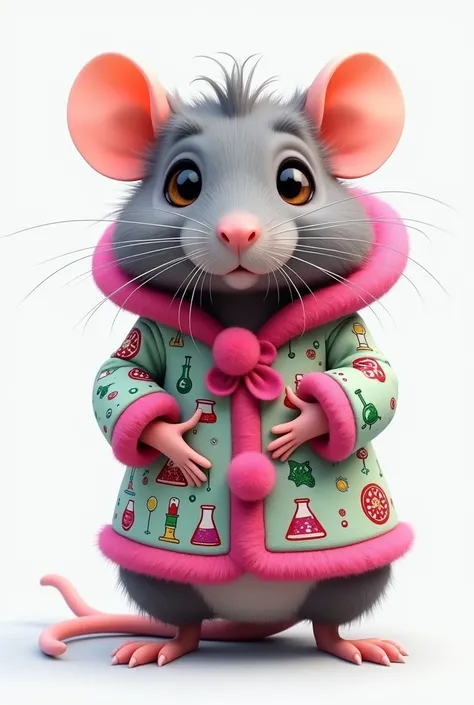 Lab rat in cute Christmas chemical coat with pink details PNG with lenses 