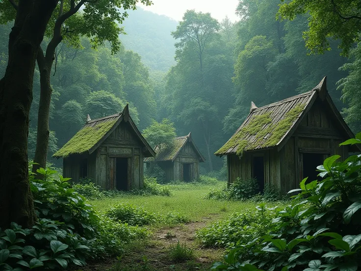 In Cambodia, about 10 to 20 houses abandoned in the forest