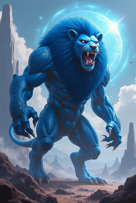 I want a blue lion . Humanoide, com assas,  interplanetary scenario