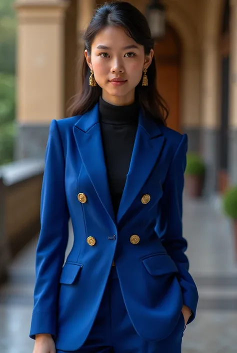 Expensive school uniform with blue and black for a glamorous school