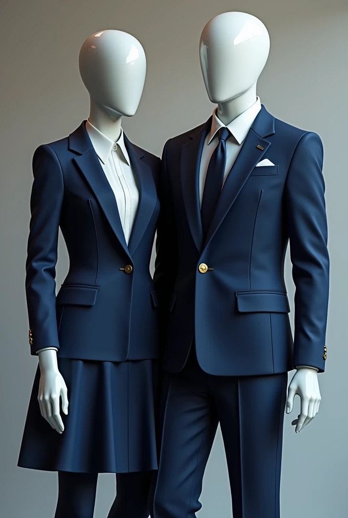 Male and female Expensive school uniform on a mannequin with blue and black for a glamorous school