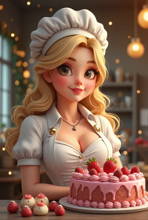 . chubby, White attractive girl,  big breasts . confectioner. Pixar. sweet and nice. Lots of sweets and a big cake. chef&#39;  New Years holiday atmosphere , the girl is dressed smartly  ,  open chest with a deep neckline.  blonde .  beautiful eyes .  You ...