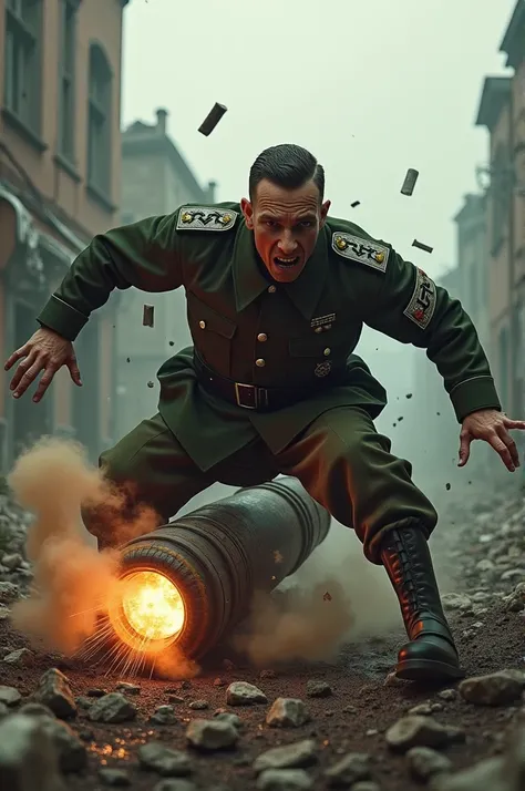 Nazi falls sitting on a bomb