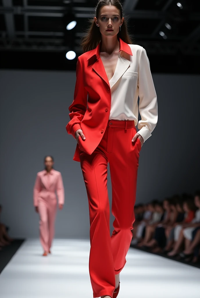 A stunning and diverse fashion show displaying an array of elegant trending style semi-casual shirts and trousers. Some of them have collars and some of them have unique necklines. each design must have unique cuts and stitching designs, different color co...