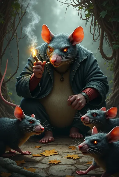 Angry Sitting smoking Rát king with another rats in the rats nest 