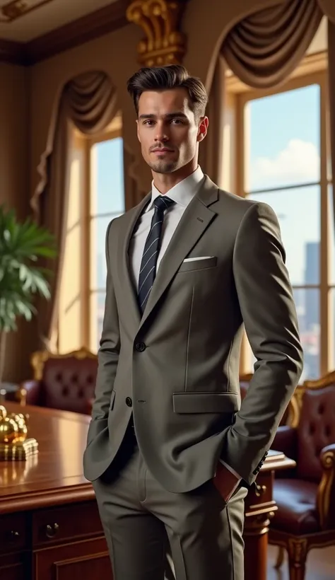 A handsome looking young man,in office suit,rich background