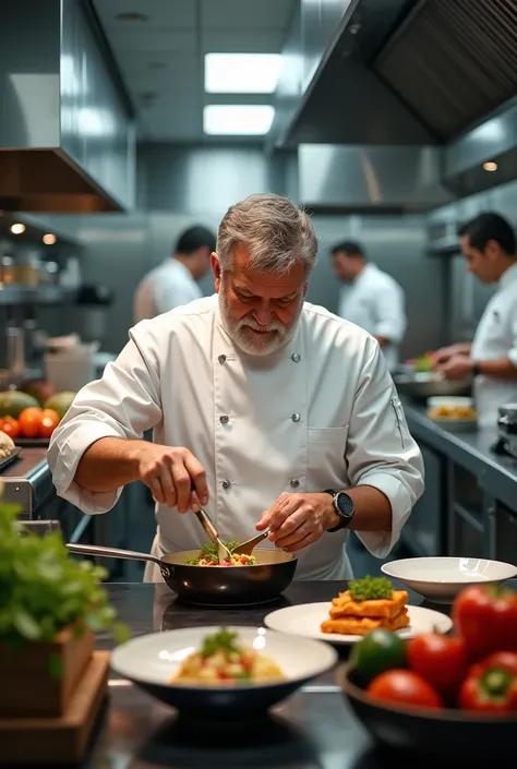 A man chef cooking in the kitchen 