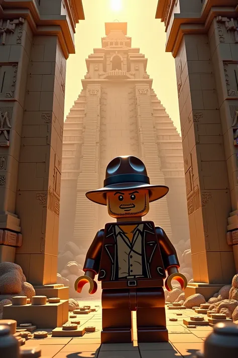 Box art of a Lego Indian Jones set which shows a huge temple made of Lego bricks