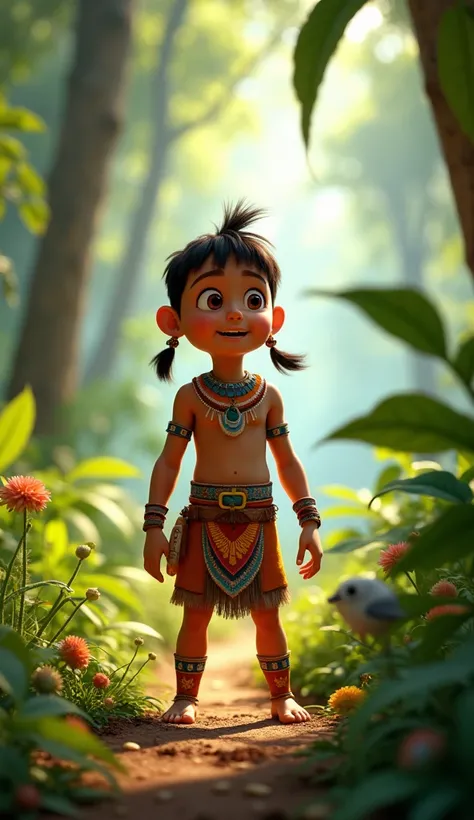 Indian in the forest, PIXAR style drawing