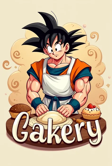 Make a bakery logo in which Goku is the baker