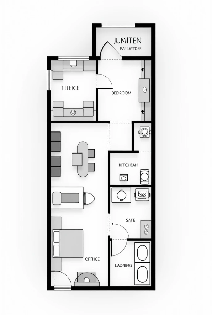  Chat can you create a floor plan for a townhouse,  with the following information ,  1 bedroom 1 bathroom 1 balcony upstairs ,  dont forget part of the stairs. Upper part of the house  