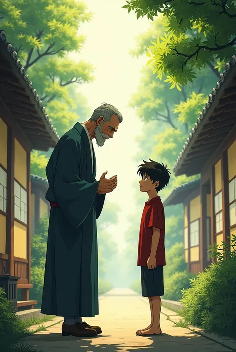 father advising a teenage son anime