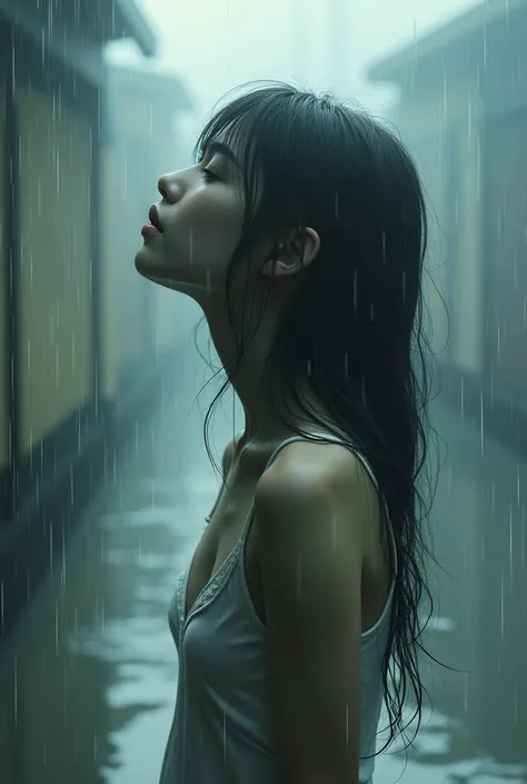 One alone girl feel the rain moment