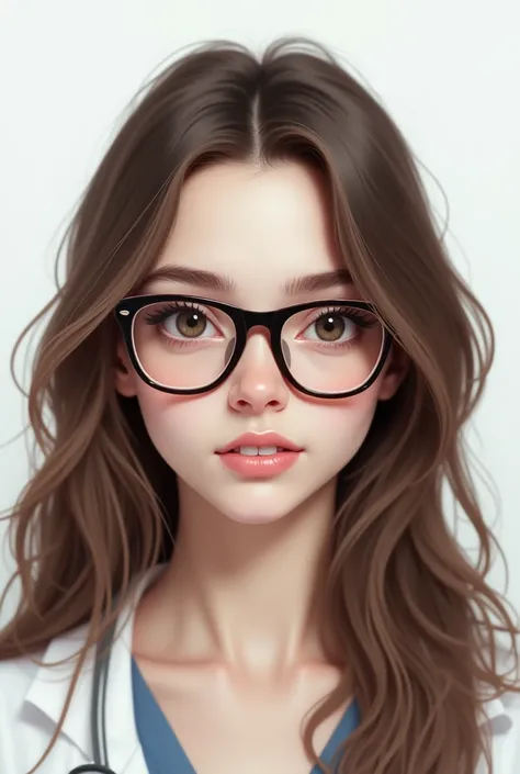  Woman with brown hair,, glasses, crooked teeth , white