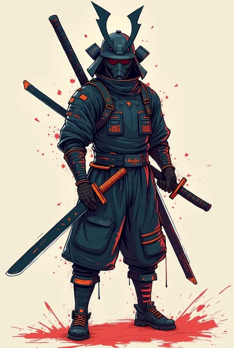 colorful sketch drawing, simple sketch, simple lines, Dark-colored futuristic cyber samurai katana