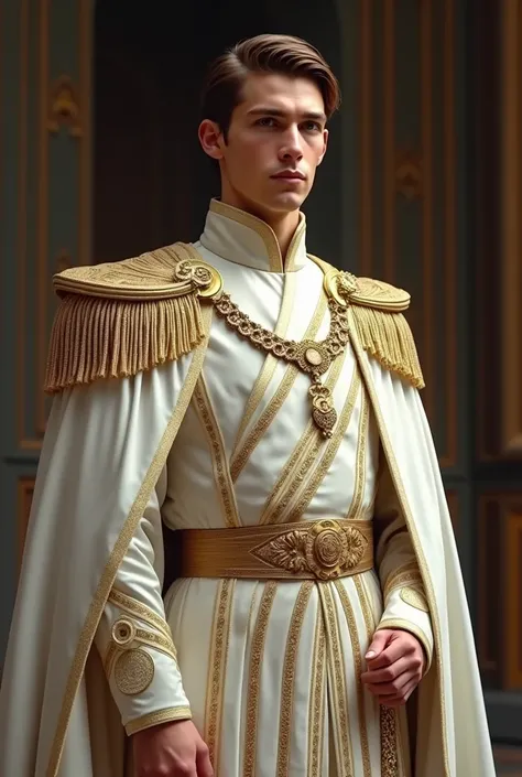 star wars emperor young european brown short hair dressed in White as a king, all body photo