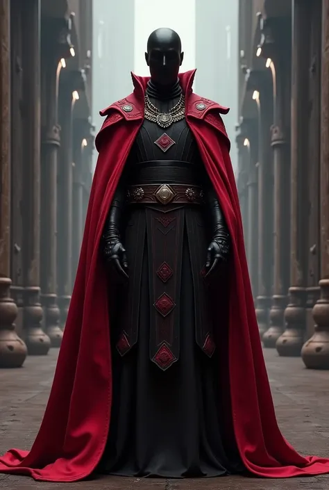 star wars emperor dressed in Red and black, with a black Mask on the face
