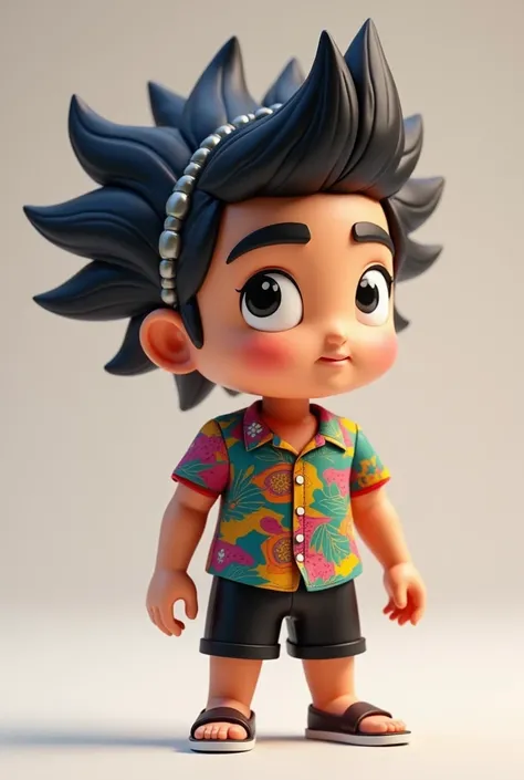 A small man, wearing a Brazilian shirt, with black shorts, and with a black hair, a white hair strand and on top of the hair there is an accessory close by, a brown guy,  And from the roblox game