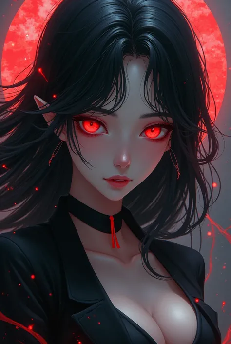  Female character , Daoist demonic anime,  black hair,  Red eyes 