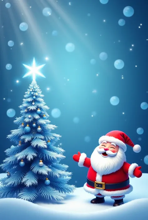 Create a banner written Christmas promotion the banner has to be blue and white I want a blue and white tree and so does Santa Claus 