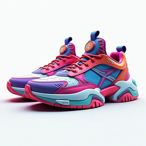 one sneakers , streetwear , multicolored , logo style , cell shading , ultra detailled , no background , white background , futuristic streetwear style 3d render