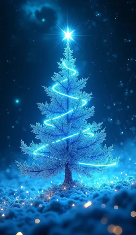  Abstract Christmas tree with neon light , radiance, blue colors, with galaxy 8k 