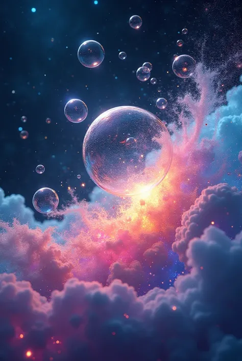 Bubbles that explode with lots of colors in a starry background.