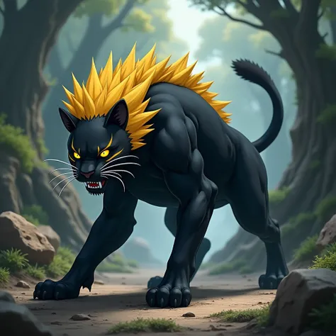 Make a hybrid of a black panther and Naruto Uzumak 