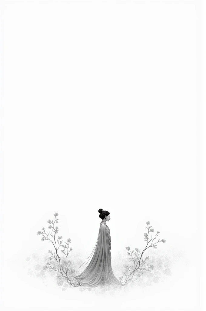  masterpiece , Acura, home , Alone, Hanfu, c, profile, fundo de line drawing de flor,  white background,  monochrome, line drawing, ((sketchfab)) masterpiece ,  best quality , Monochrome Magical Adventures , IN THE SKY