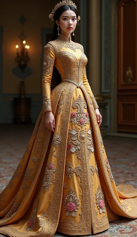 A long tail embroidered gown with full face front dress picture 