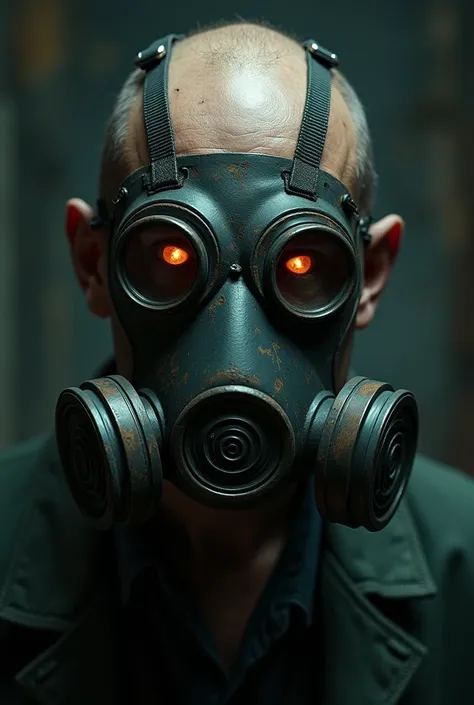 The face image, man,  mad scientist, gas mask, Psychopath Eyes 