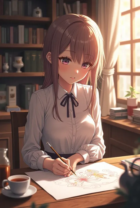 Emilia de Rezo taking an illustration from the light novel. 