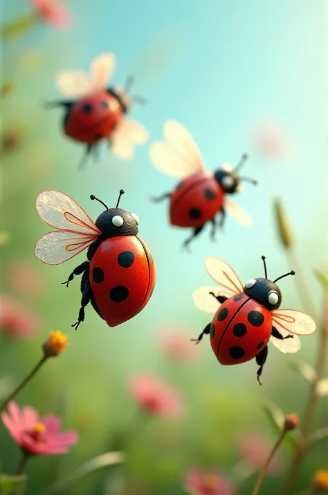 4 flying ladybugs 