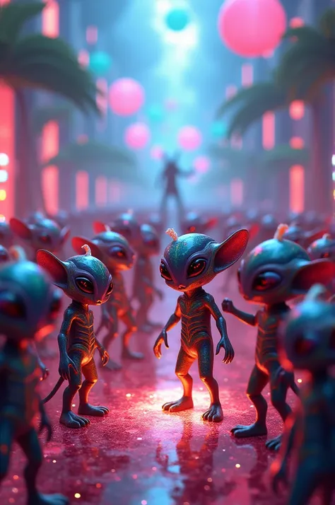 Alien party with bright, energetic scenery 
