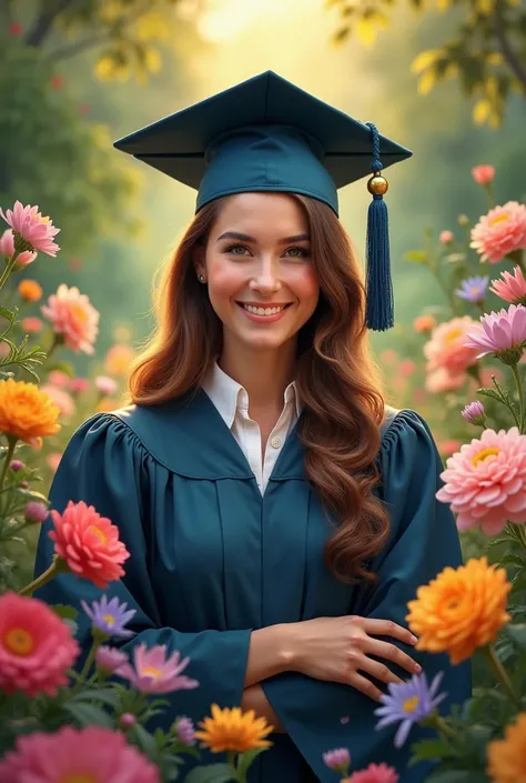 Graduated teacher with flowers 