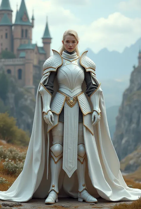 Elegant knight in white leather armor made from the finest dragon leather 